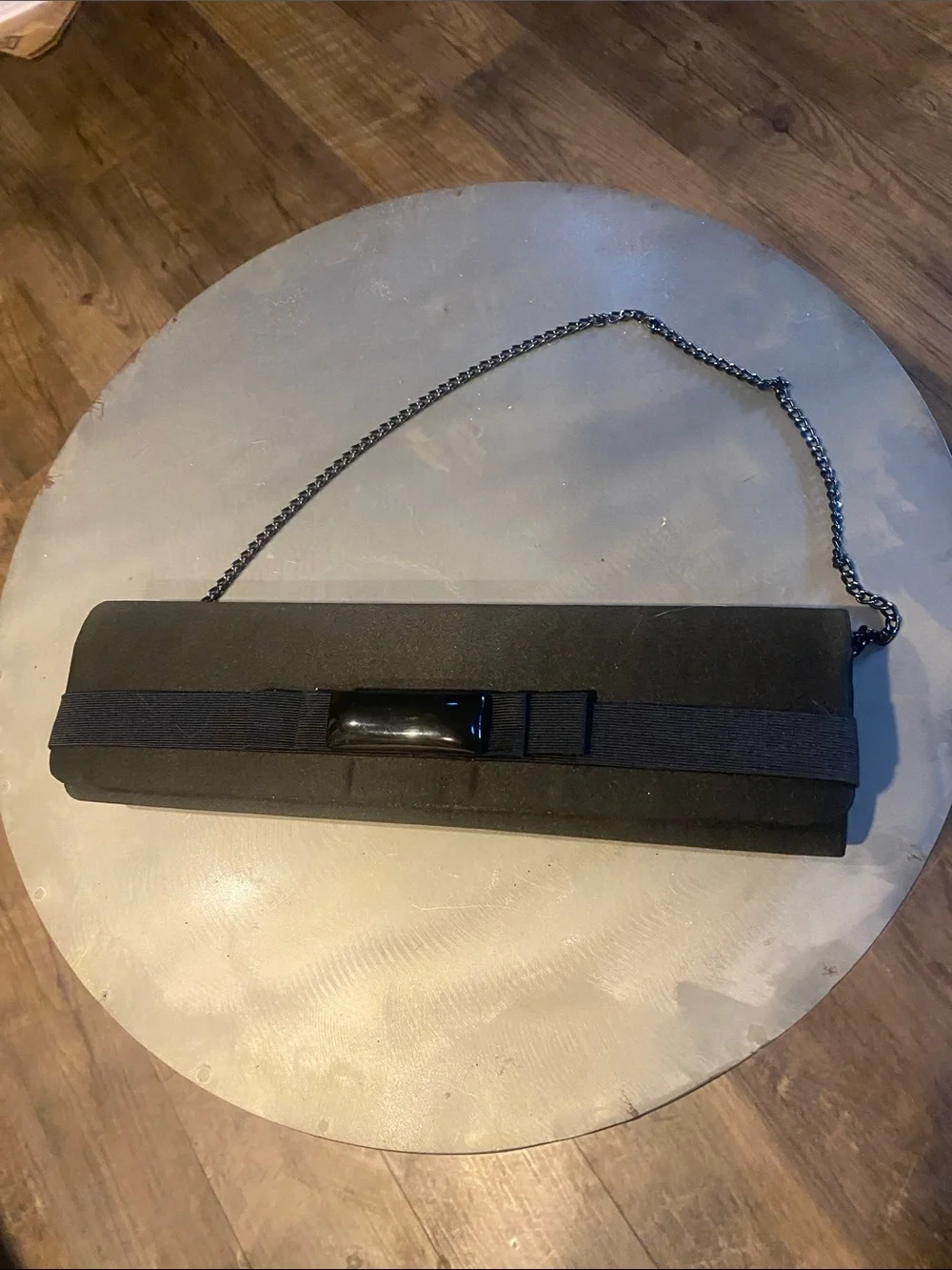 Black Satin Evening Clutch with Chain Strap day or evening